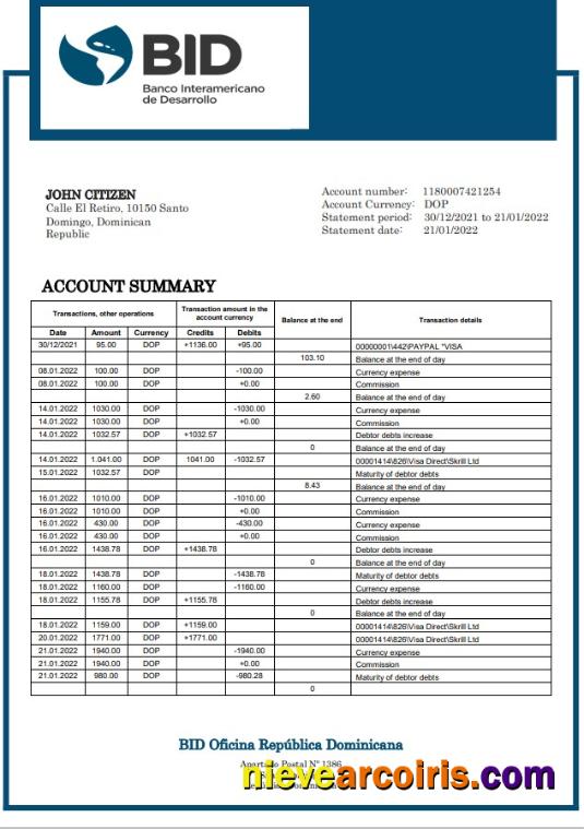 Dominican Republic Bid bank statement